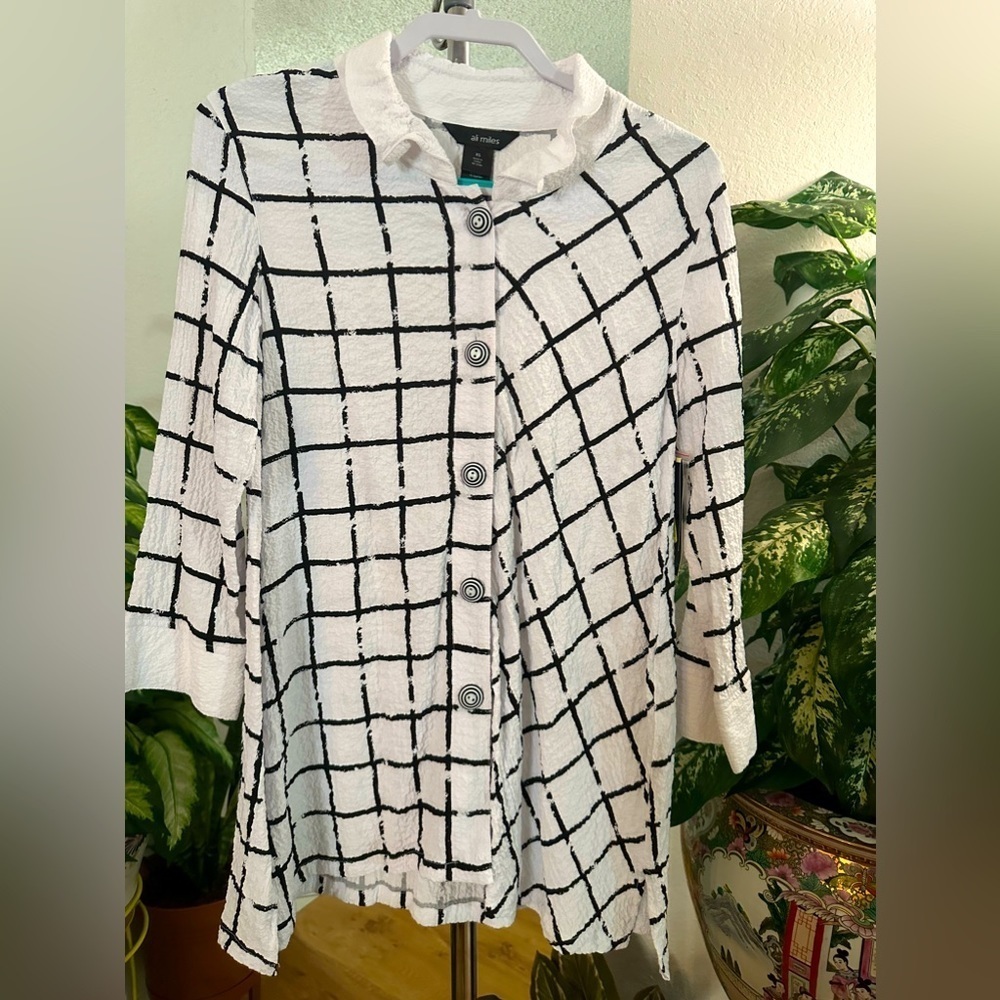 Ali miles windowpane wireneck button down shirt size XS